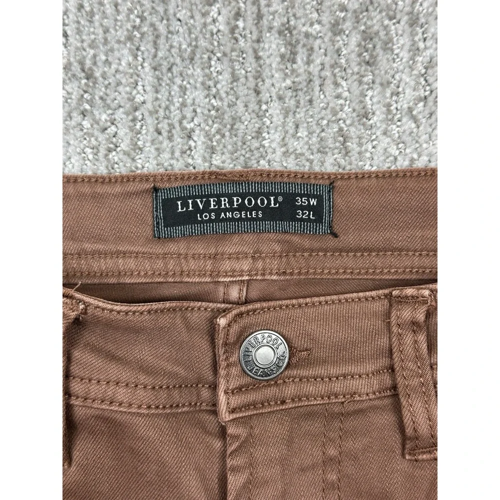 Liverpool Kingston Modern Straight Jeans 35x32 Stretch Denim Nutmeg Brown Mens